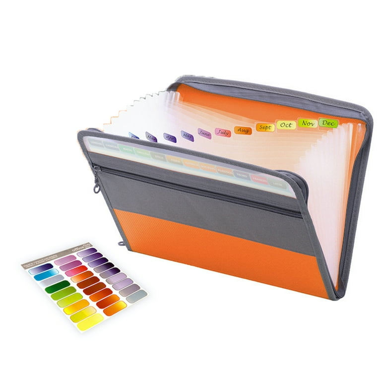 Waroomhouse File Folder Multi Layers Zipper Closure with Pocket Waterproof Index Design Item Storage Plastic A4 Size Document File Folder Organizer