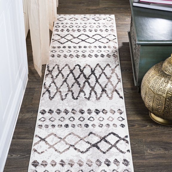 JONATHAN Y MOROCCAN HYPE 2 x 8 Runner Rug, Aksil Moroccan Diamond - Ivory/Brown, MOH502A-28
