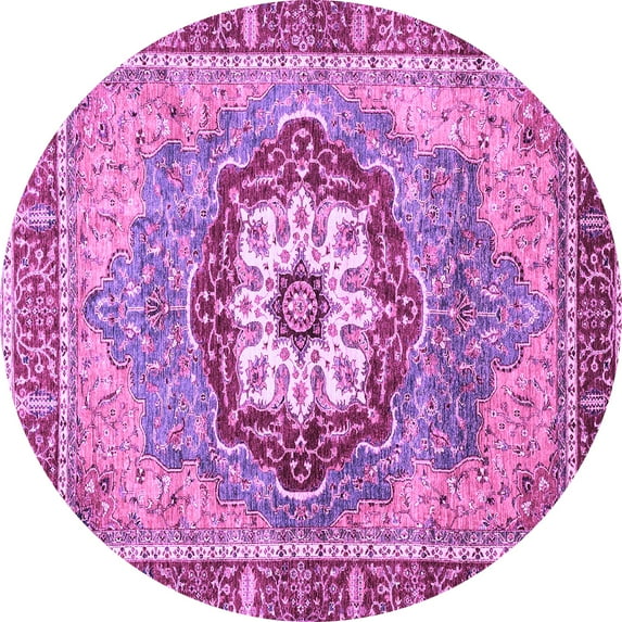 Ahgly Company Machine Washable Indoor Round Abstract Purple Modern Area Rugs, 4' Round