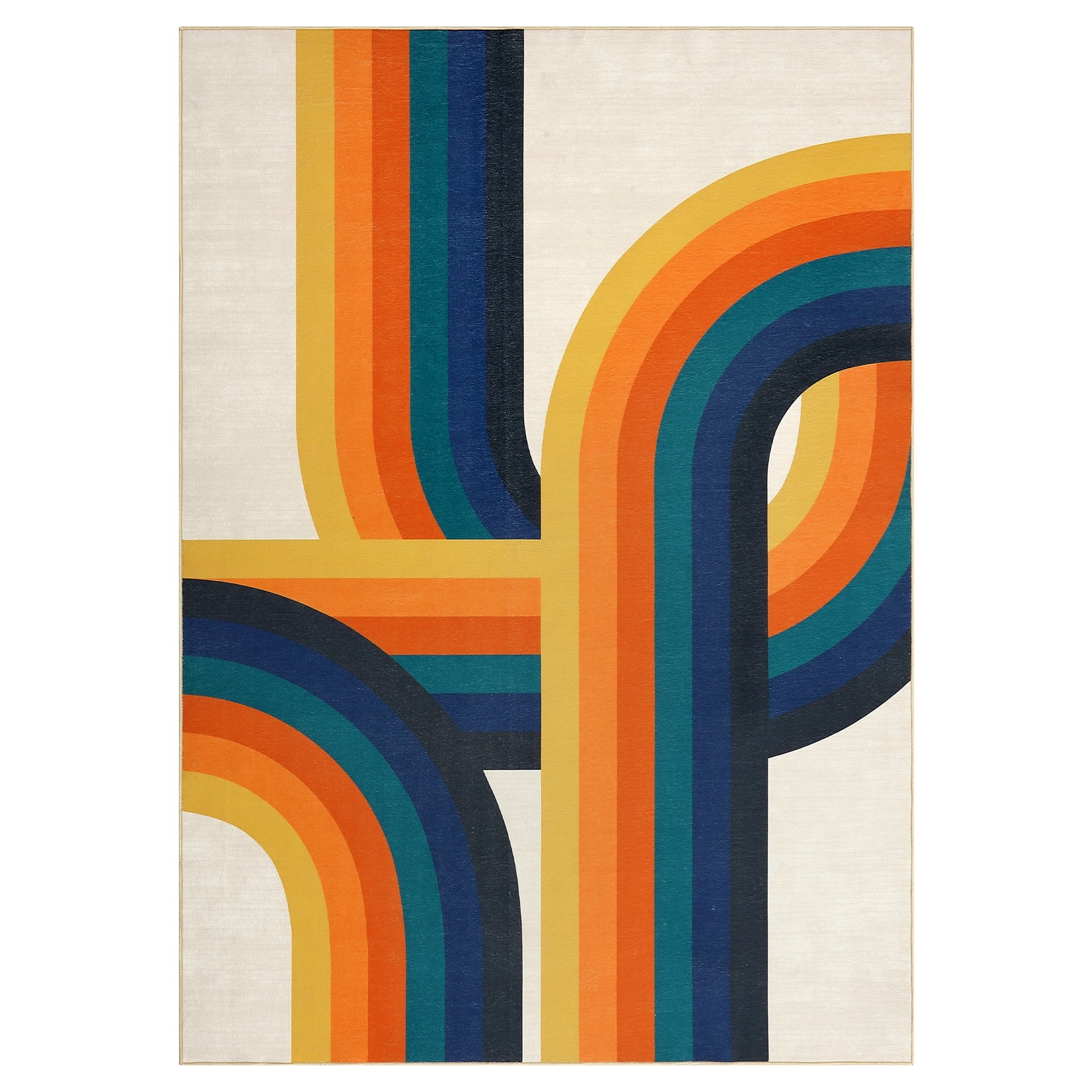 GlowSol 9' x 12' Large Washable Area Rugs for Living Room Bedroom Modern Geometric Rug Non Slip Low Pile Carpet, Blue Orange