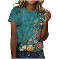 thumbnail image 2 of Women's Short Sleeve Shirts Flowers T Shirts Loose Print Tops for Women Y2k Plus Size Tops White, 2 of 5