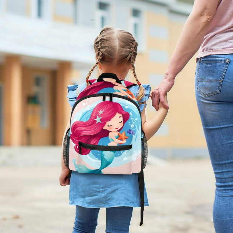 Lightweight School Backpack Toddler Rucksack Small Travel Shoulder Bag for Boys Girls Kids Mermaid with Starfish in her Hand