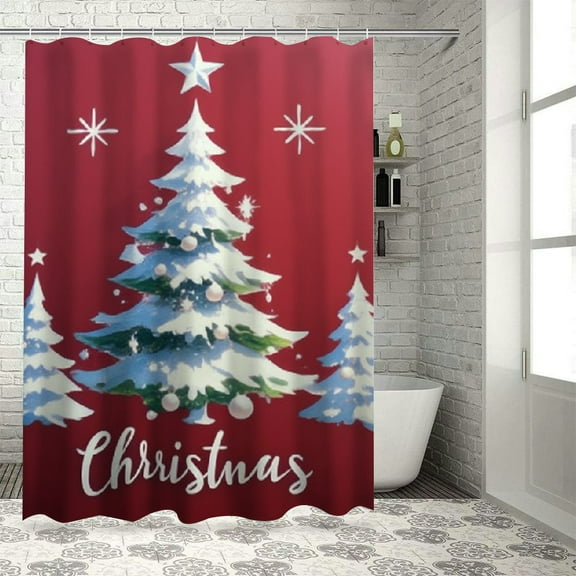 Patifu Christmas Trees Bathroom Décor Set with Hooks, Graphic Print Polyester Stylish Shower Curtain for Bathroom Decoration, 100% Polyester, Home Bathtubs Bathroom Curtain Decoration 36"x72