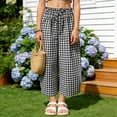 thumbnail image 2 of Zanarzt Linen Toddler Pants Girls Gingham Pants Kids Casual High Waist Plaid Trousers with Pockets 4-5 Years,Black, 2 of 8