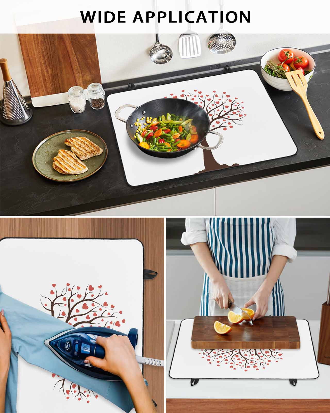 Large Induction Cooktop Protector Mat Valentine's Day Stove Top Covers for Electric Stove, Red Love Heart Romantic Branches Decorative Stove Burner Cover Mats, Glass Top Stove Cover