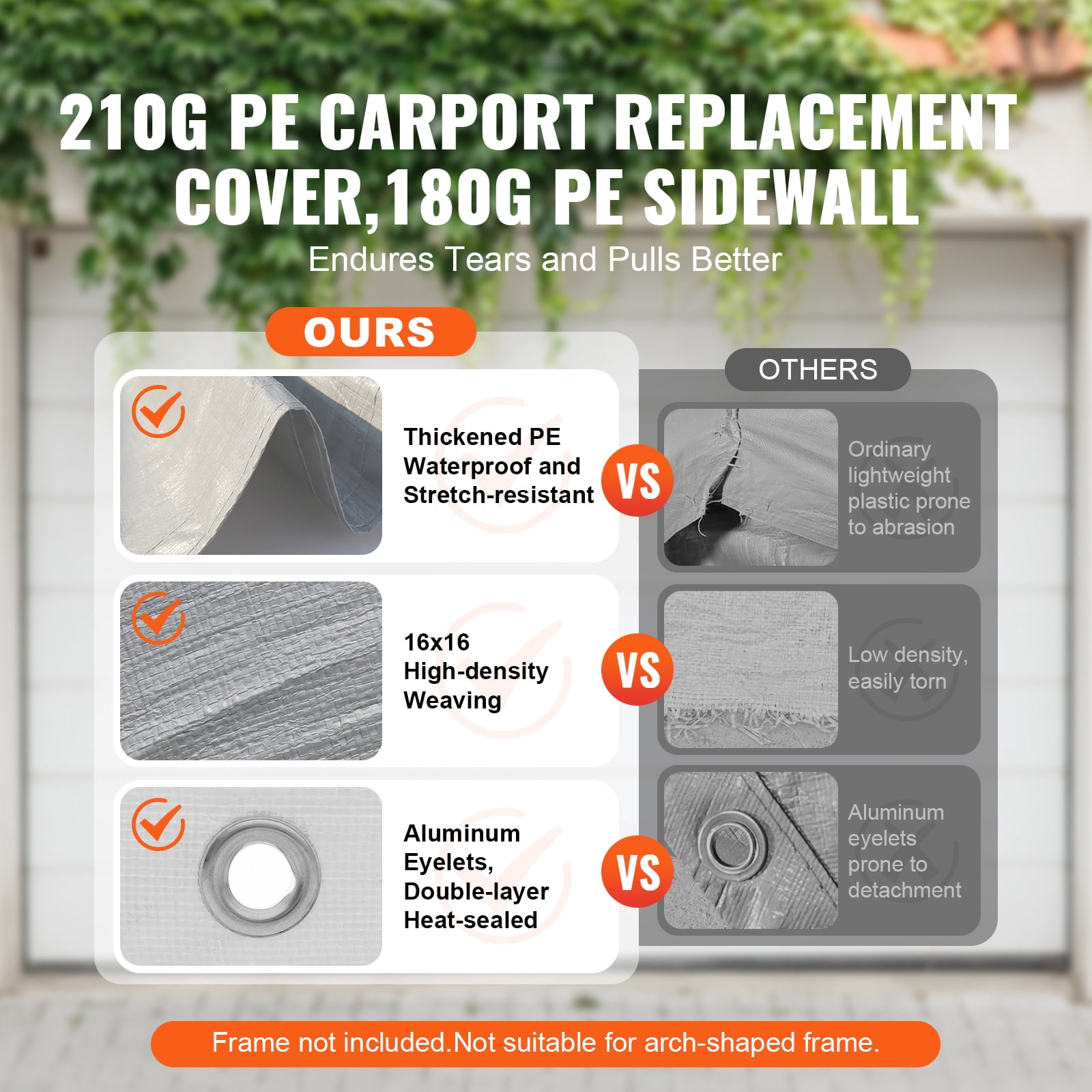 KFFKFF 10x20ft Replacement Carport Canopy Tent Top + Side Walls Gray