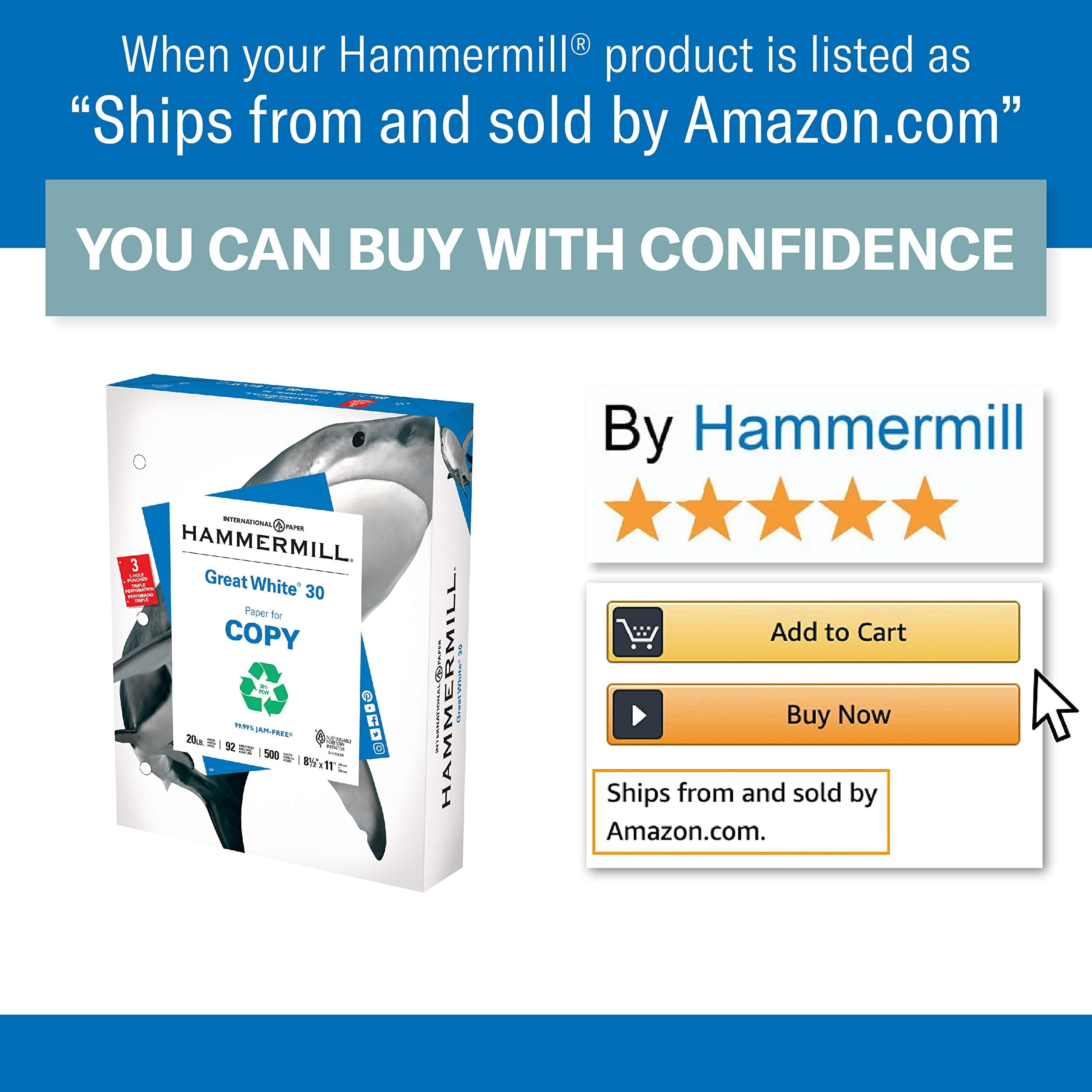 Hammermill Great White Copy & Multipurpose Paper, White, Recycled