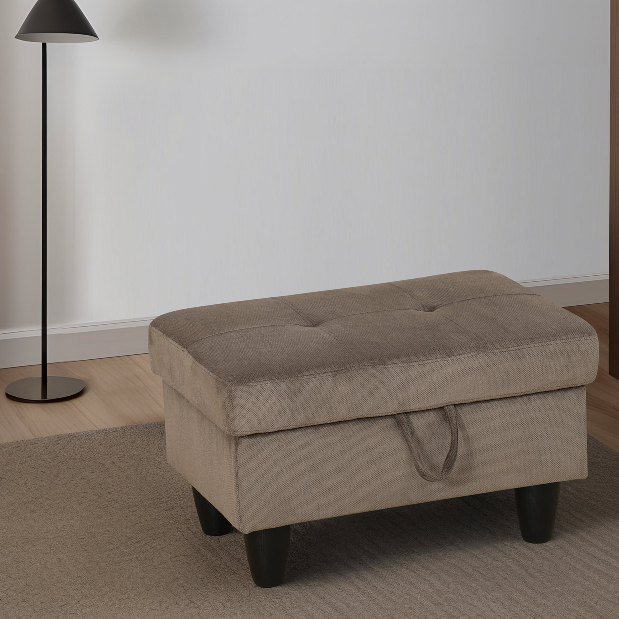 WRTEYEUI Ottoman Rectangular Storage Ottoman Bench, Flannel Footrest Stool Footstool with Lid for Living Room, Bedroom, Entryway, Brown, 28.5"x19"x17.5"
