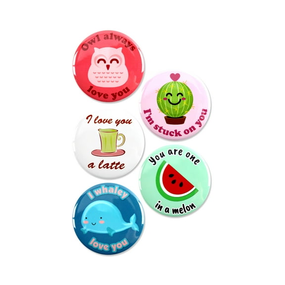 5 Pack - Valentine's Day Cutsey Pinback Button Badges 2.25 Inch Round