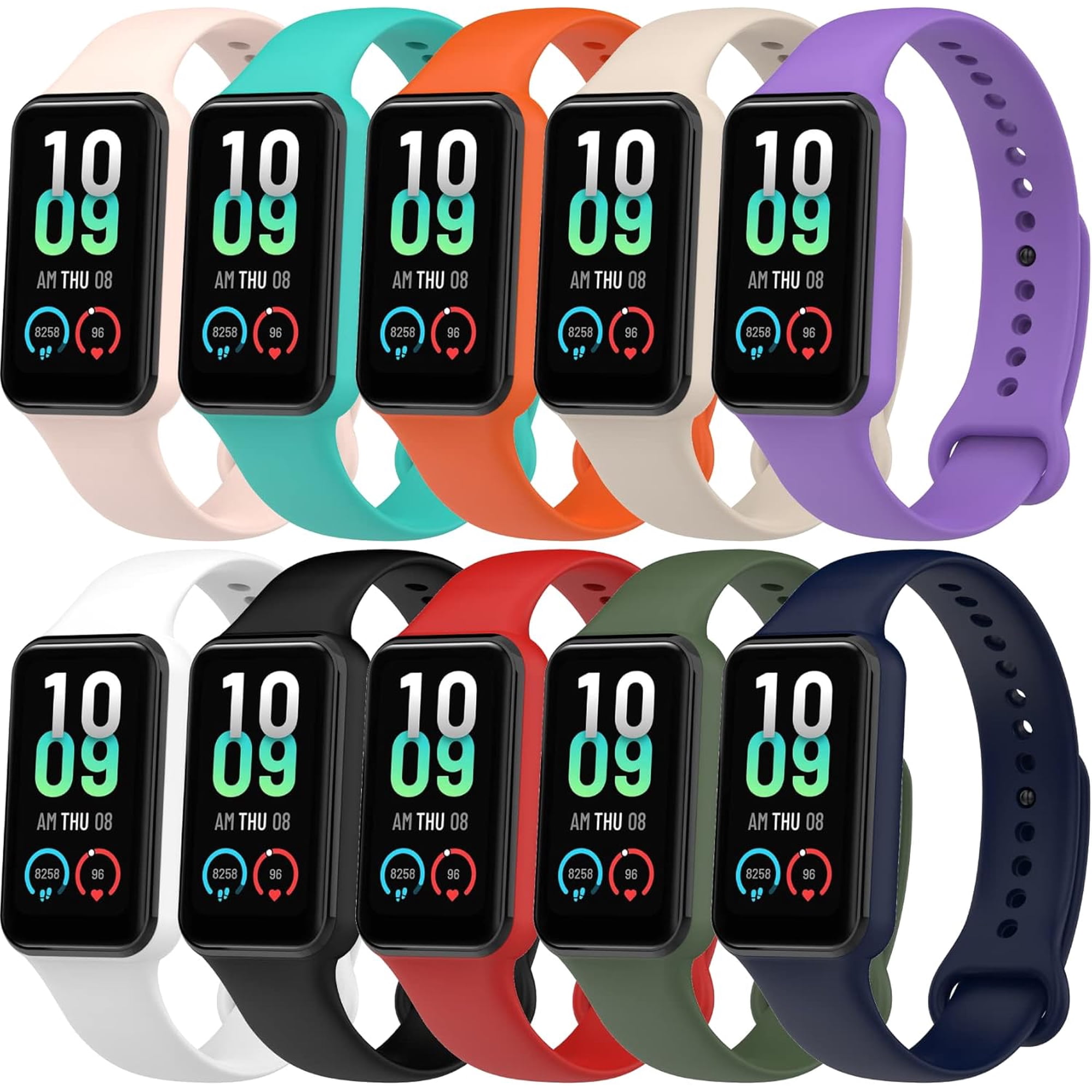 Tianle 10 PACKS Watch Bands Compatible with Amazfit Band 7 Strap,Silicone Bands Metal Buckle Adjustable Wristband Bracelet Sport Strap for Amazfit Band 7 Replacement Band