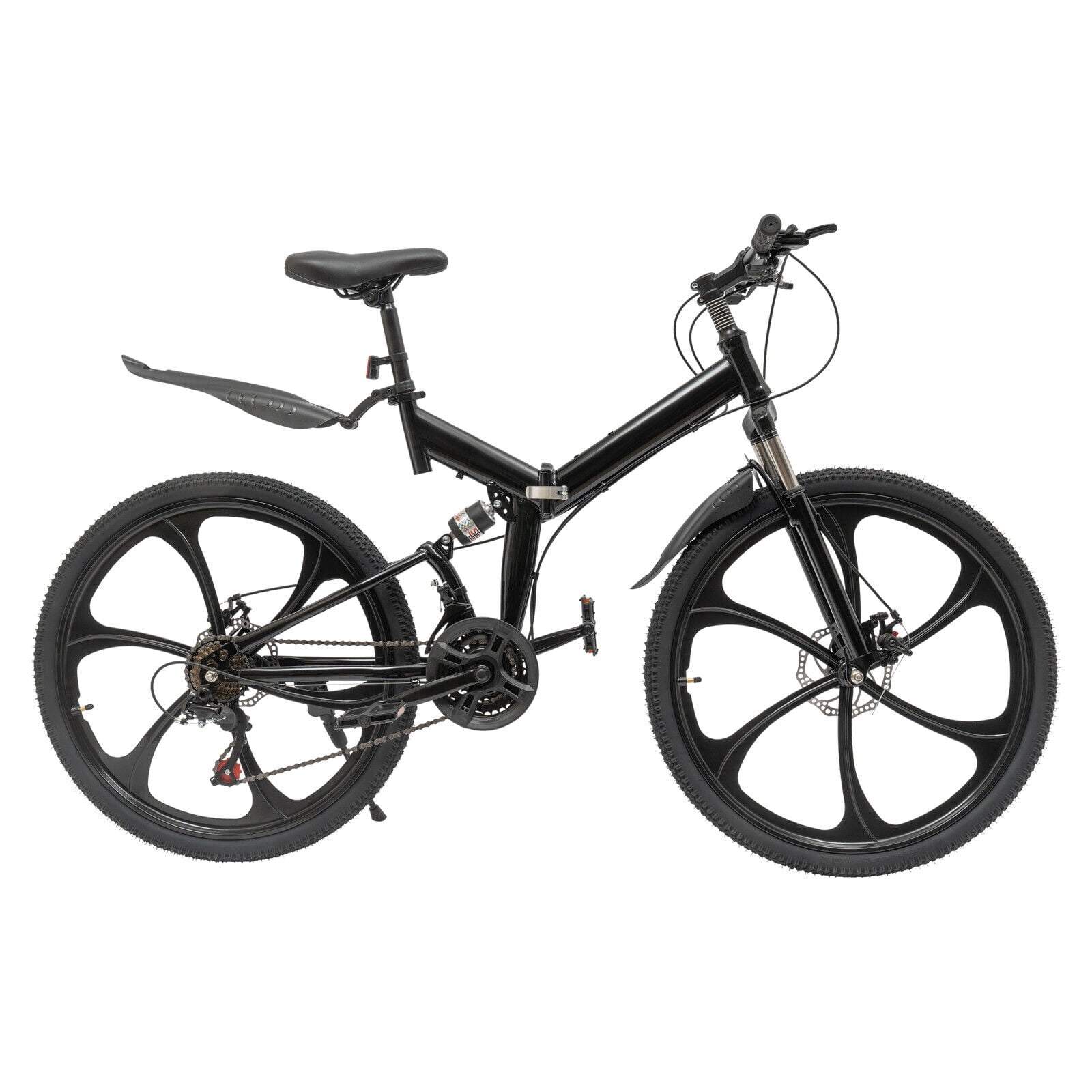 26" Full Suspension Mens/Womens Mountain Bike,Mountain Road Bike,21 Speed Folding Bicycle Carbon Steel Full Suspension MTB Disc Brake for Men Womens Adult Bicycle