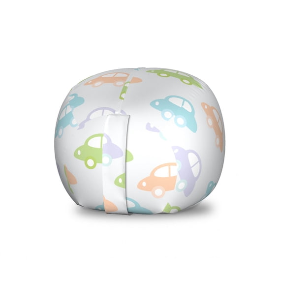Car Storage Toy Bag Chair, Cars Pastel Colored Automobiles Boys City Joyful Game Toys Inspired, Stuffed Animal Organizer Washable Bag, Small Size, Multicolor, by Ambesonne
