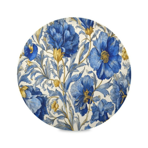 JLWWHD Beautiful Blue Floral Style Round Placemats Set of 4 Heat Resistant Washable Kitchen Table Decorations 15.4in