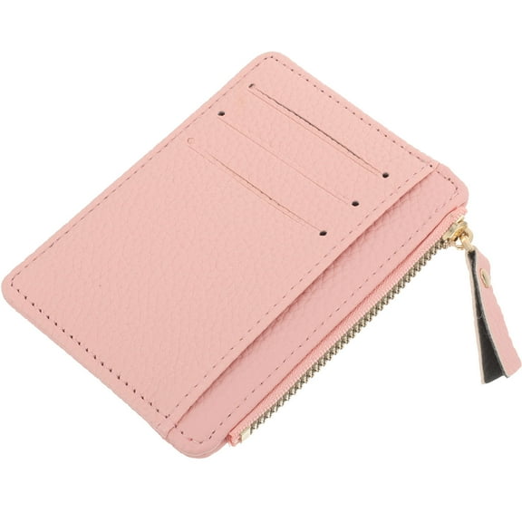 KAKOWELY 1Pcs Pink Pu Card Wallet For Women With Zipper Closure Compact Design