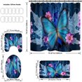 thumbnail image 4 of Blue Water Drop Flower Shower Curtain Sets with Rugs,Toilet Lid Cover and Bath Mat,Blue Butterfly Complete Bathroom Curtains with 12 Hooks,Blue Rose Bathroom Decor Sets, 71x71inch, 4 of 7