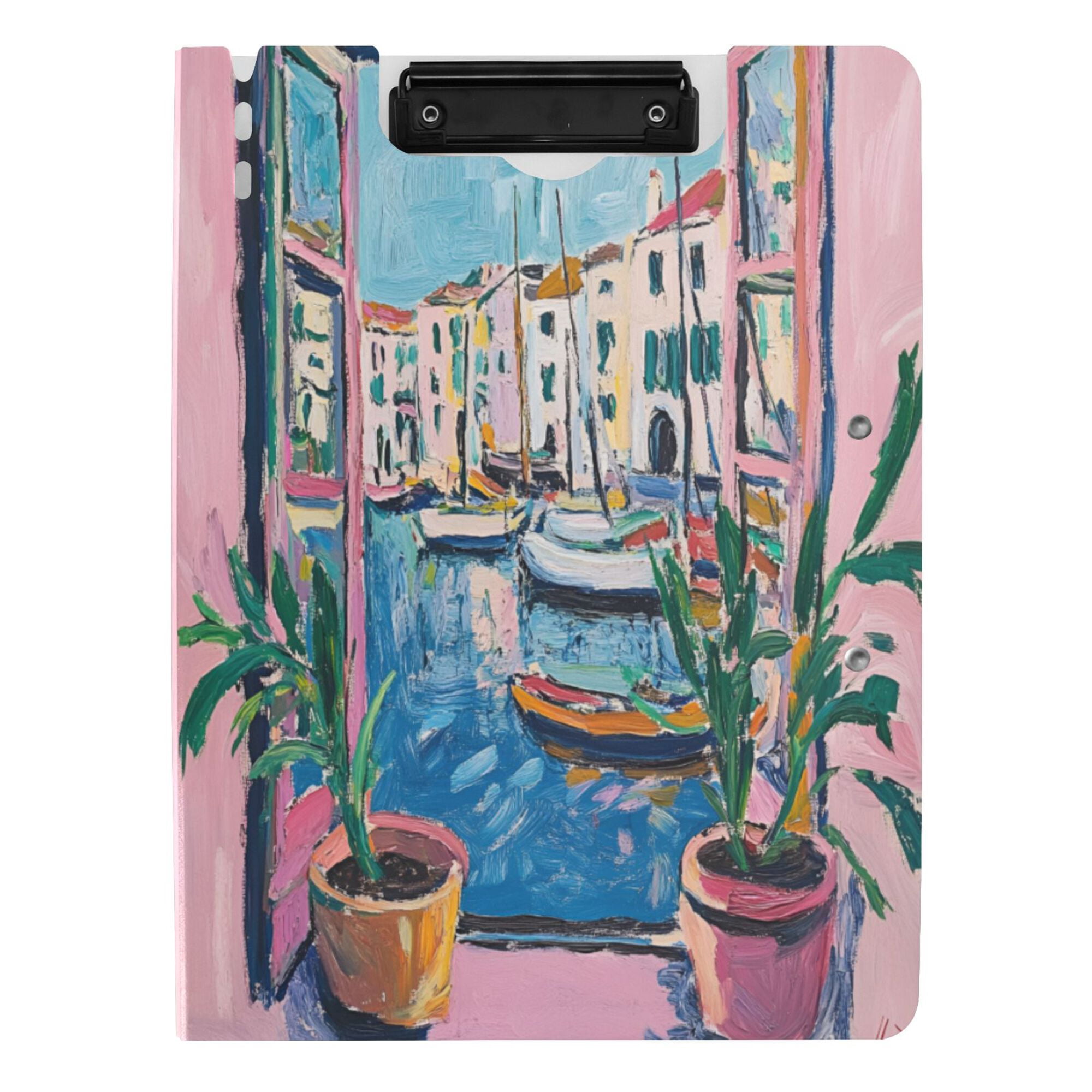 FORMRS A4 Clipboard Folder with Pen Holder Horizontal Foldable School Office Binder, Blue Plants Window