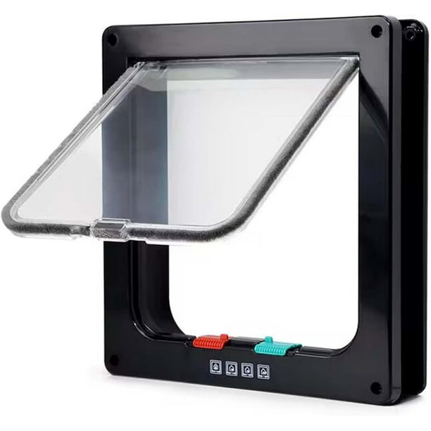 Puerta para gatos, puerta con solapa para gatos con bloqueo de 4 vías, puertas para mascotas resistentes a la intemperie para gatos y perros, adecuada para puerta/pared/ventana