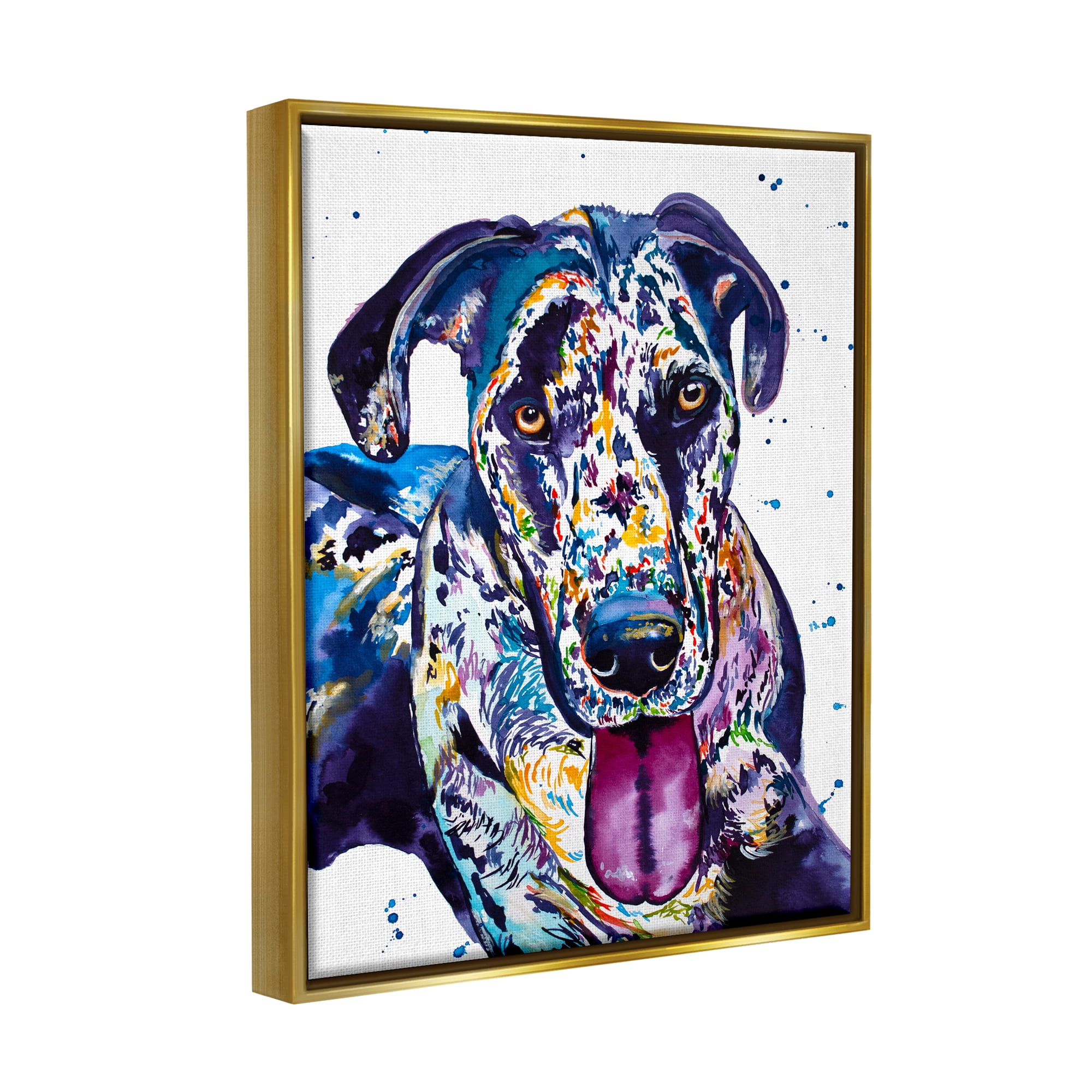 Stupell Abstract Dog Modern Pet Portrait Animals & Insects Painting Gold Floater Framed Art Print Wall Art