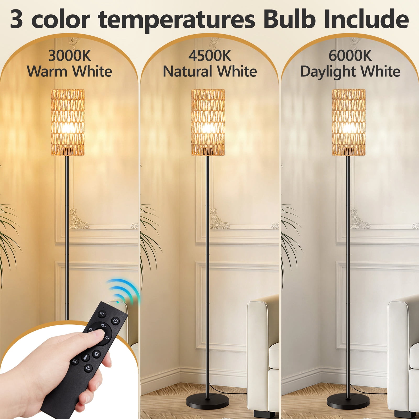 Floor Lamp, Standing Lamp Tall with Remote Control for Living Room, Bedroom, Office