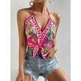 thumbnail image 6 of Women'S Floral Print Backless Halter Top Sleeveless Tie Knot Front - Crop Tops Red M, 6 of 8
