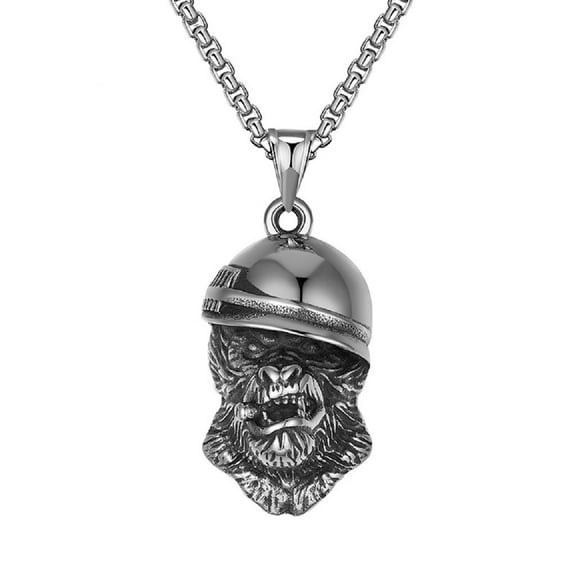 Fachoice Gorilla Animal Pendant for Men Apes Necklace, Punk Gorilla Head Necklace Men’s Chimpanzee Jewelry Helmeted Gorilla Necklace Angry Orangutan Charm Necklace