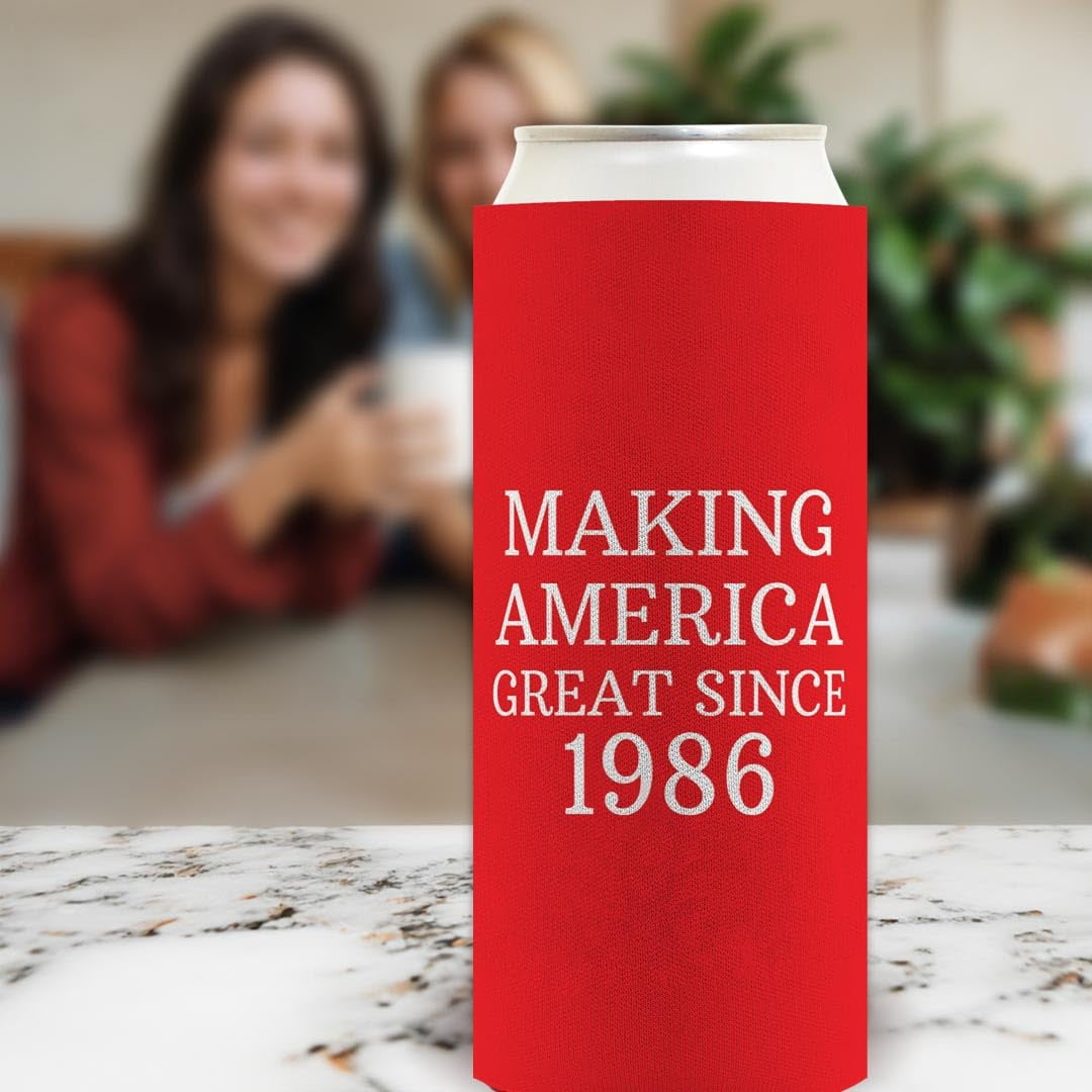 40th Birthday Coolie Making America Great Since 1986 12-Pack Ultra Slim Can Thermocoolers