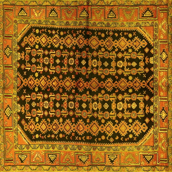 Ahgly Company Machine Washable Indoor Square Persian Yellow Traditional Area Rugs, 8' Square