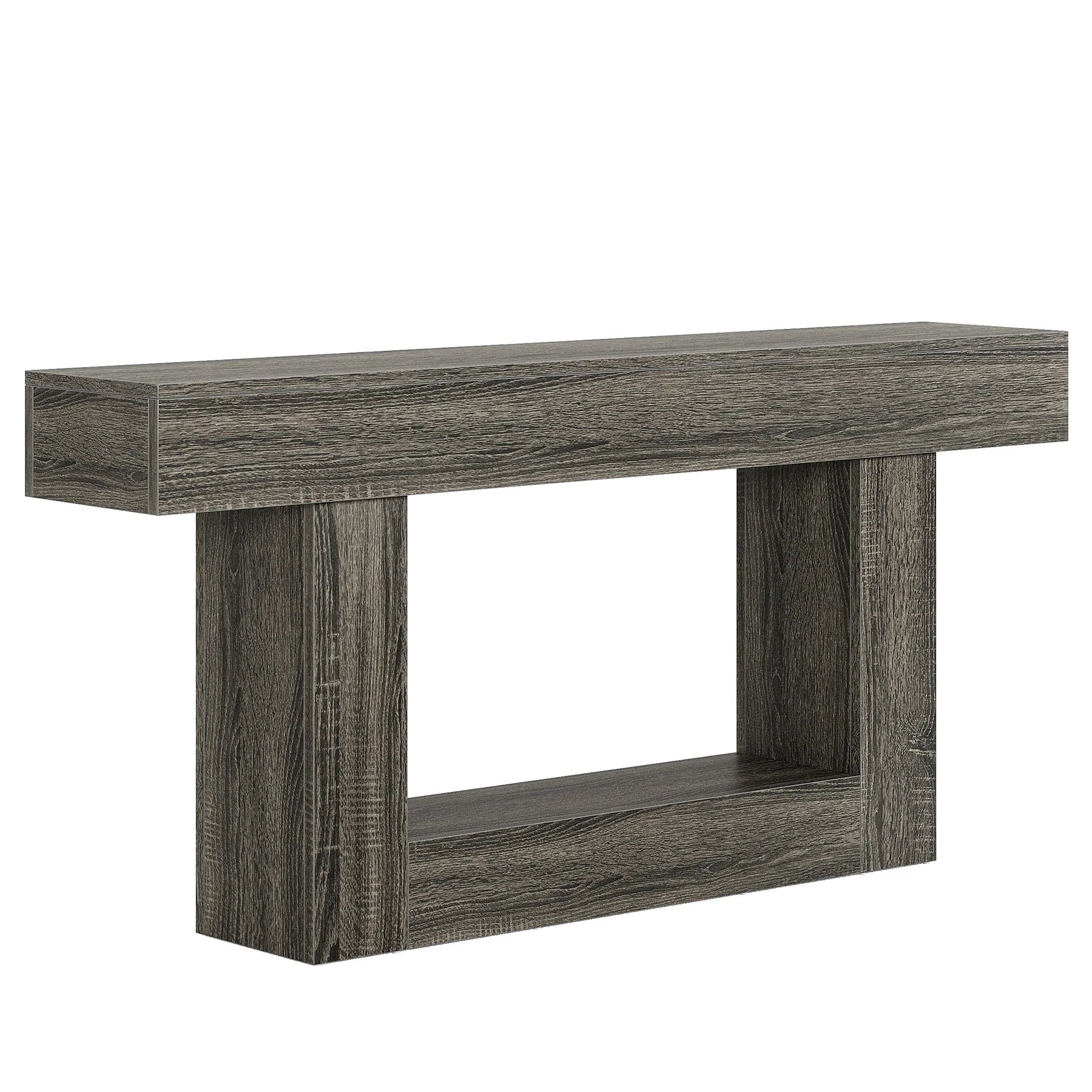 Demi Bonn 63" Wood Console Table, Farmhouse 2-Tier Sofa Table Entryway Table, Foyer Display Table, Dark Gray