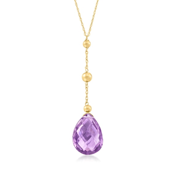 Ross-Simons 6.75 Carat Amethyst Drop Necklace in 14kt Yellow Gold, Women's, Adult