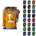 thumbnail image 1 of Mardi Gras Hauts à Manches Longues pour Femmes 2026 Mode Denim Patchwork Col à Revers Chandail en Molleton Graphique, 1 of 2