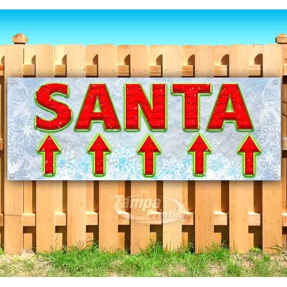 Santa Up Arrow Red Caps 13 oz Vinyl Banner With Metal Grommets