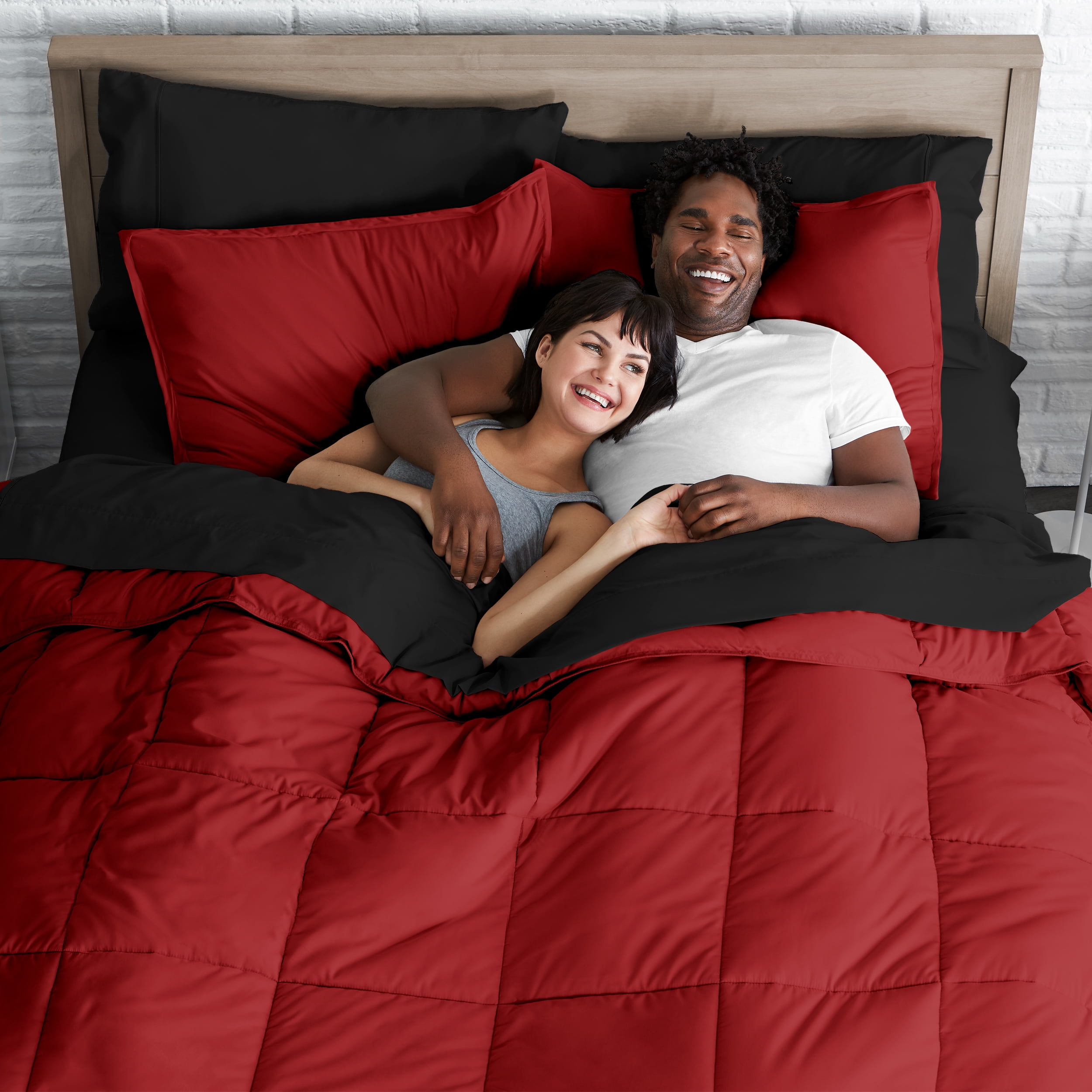 "Bare Home Red 7 Piece Bed in a Bag Comforter Set with Sheets, Full XL"