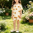 thumbnail image 6 of ITSAME Girls Outfit Sets Cartoon Print Crewneck T-Shirt & Shorts 2-Piece Kids Loose Casual Clothes Brown Size 2T, 6 of 7