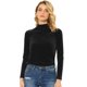 thumbnail image 1 of Blusa básica de cuello alto de terciopelo elástico con cuello simulado para mujer Negro S, 1 of 5