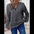 thumbnail image 4 of Blusas de Punto Gofre para Mujer, Camisas de Larga con Cuello en V, Blusas Casuales Elegantes Estilo Henley, Conjuntos de Otoño 2025 Gris Oscuro M, 4 of 6