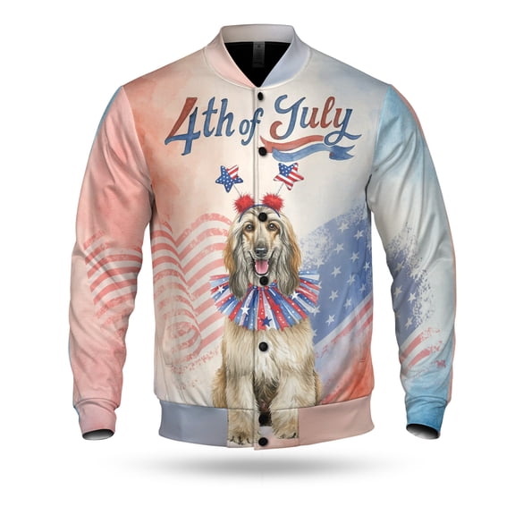 4th of July Afghan Hound Celebrates Independence Day All Over Print 3D Baseball Jacket Dog Lover Bomber Jacket Softball - 12010
