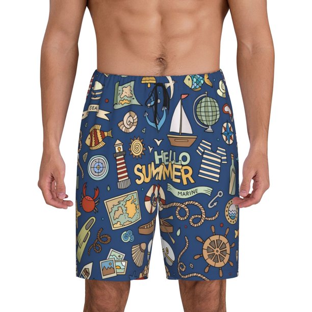 Fotbe Marine Nautical Pantalones Cortos de Pijama para Hombre, Ropa de Dormir, Pantalones de Pijama Cortos para Hombre-4X-Large