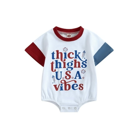 

Bagilaanoe 4th of July Newborn Baby Girl Boy Rompers Letter Print Short Sleeve Bodysuit 6M 12M 18M 24M Infant One Piece Short Jumpsuit for Independence Day