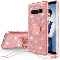 Samsung Galaxy S10 Plus/S10  Case Cute Ring Kickstand Glitter Phone Case Cover, Bling Diamond Rhinestone Bumper Sparkly Clear Girls Women - Rose Gold