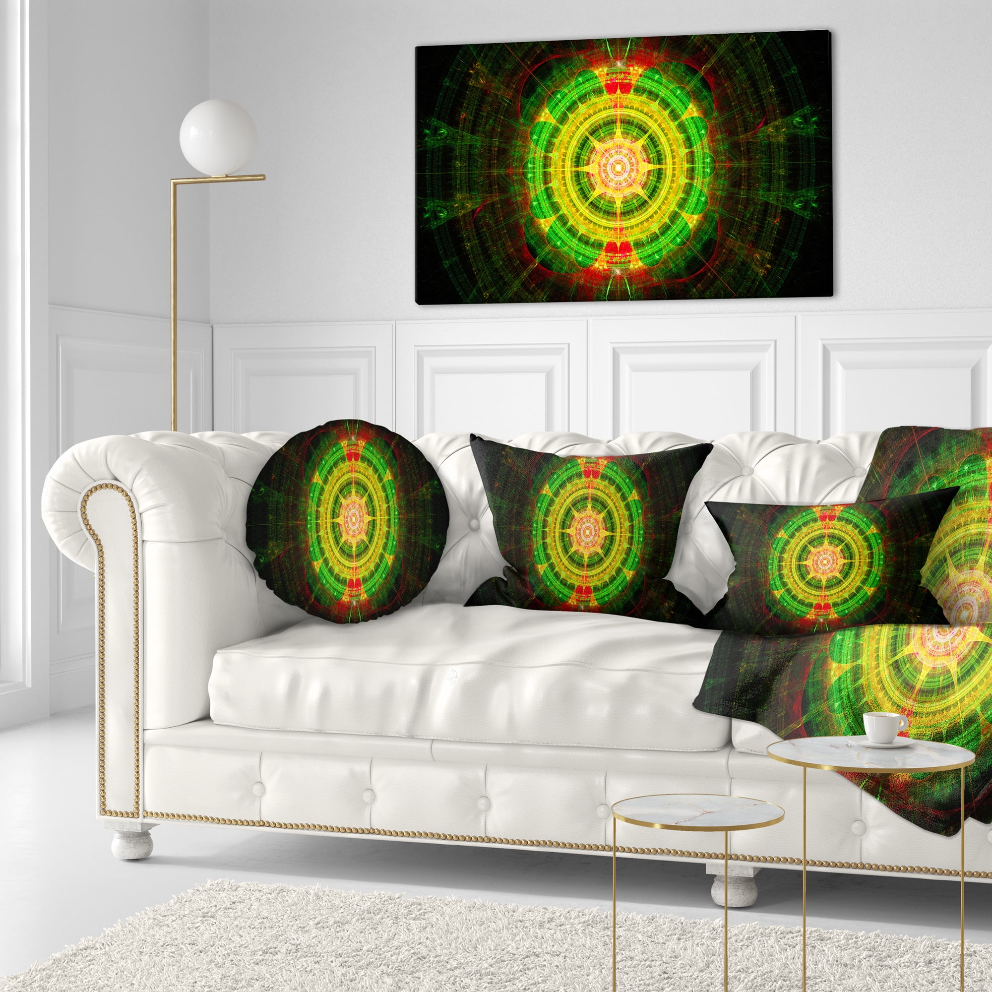 Designart Bright Green Fractal Sphere - Abstract Throw Pillow - 12x20