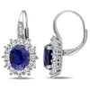 Miabella Women's 8 Carat T.G.W. Oval-Cut Created Blue Sapphire Round-Cut Created White Sapphire and Round-Cut Diamond Accent Sterling Silver Halo Leverback Earrings