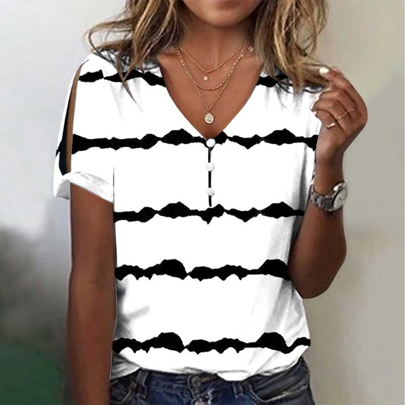 Vivianyo HD Women Top Clothes Plus Size Fashion Women's V-Neck Casual Short Sleeve Printed Floral Ladies Tops Blouse T-Shirt Flash Picks White