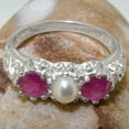 thumbnail image 5 of LBG British Made 9k White Gold ring with Cultured Pearl & Ruby Womens Engagement Ring - 33 size options - Size 11, 5 of 7