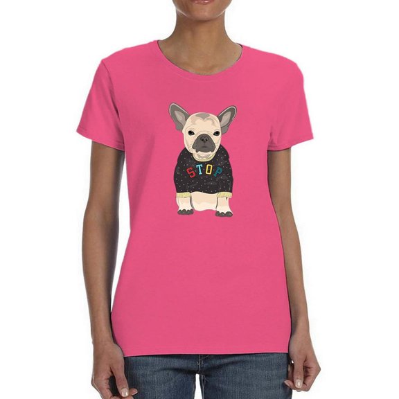 Cute Dog In Ugly Sweater Art Shaped T-Shirt Women -Image by Shutterstock, Female Medium