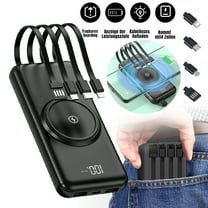 10000mAh Wireless Power Bank, Phone Portable Charger in 4 Cable External Battery Pack Charging, Black