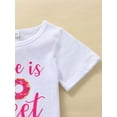 thumbnail image 6 of Bagilaanoe 3Pcs Toddler Baby Girls Birthday Outfits Letters Print Short Sleeve Romper / T-Shirts Tops + Skirt + Headband 9M 12M 18M 24M 30M Kids Casual Skirt Set, 6 of 8