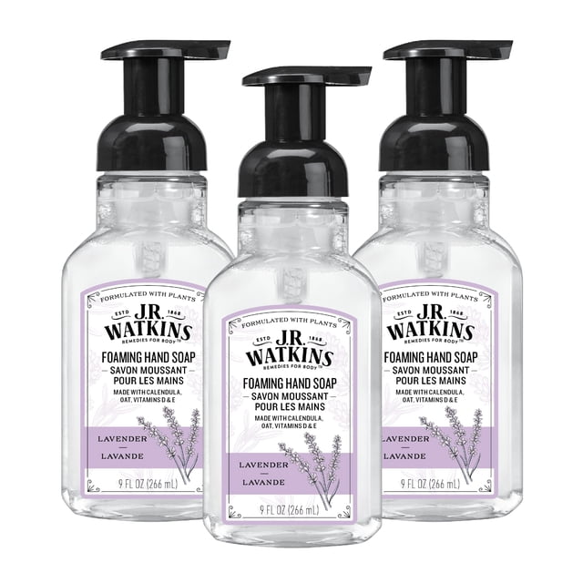 J.R. Watkins Foaming Hand Soap, Lavender, 3 Pack, Scented Foam Handsoap For Bathroom or Kitchen, USA Made And Cruelty Free, 9 Fl Oz
