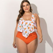 OmicGot Women's Plus Size Swimwear High Waisted Swimsuit Two Piece Bikini Sets Bathing Suit Ruffled Cold Shoulder