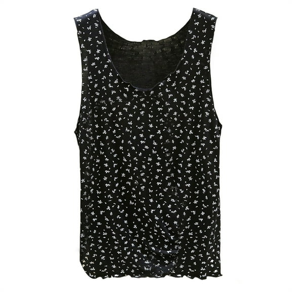 Yubnlvae Women's Floral Print Modal Tank Top – Built-in Shelf Bra Camisole, Lace Trim Sleeveless Summer Shirt for Layering & Casual Wear (Black | L)