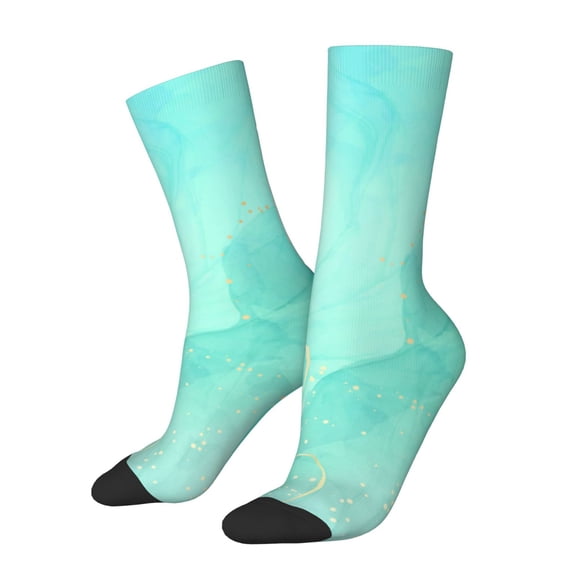Vsdgher Cyan Mint Marble Crew Socks for Men & Women, Breathable Casual Athletic Ankle Socks